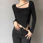 Square-neck Asymmetrical Cropped T-shirt