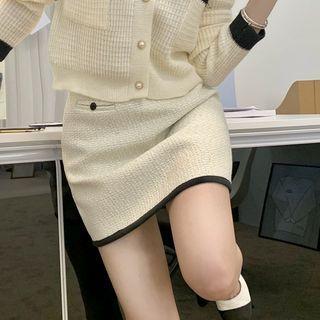 High-waist Contrast Trim Knit Skirt