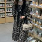 Long-sleeve Square-neck Floral Printed Midi Dress Floral - One Size