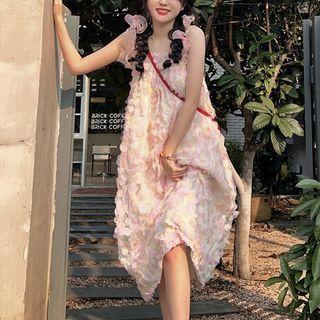 Spaghetti Strap Applique Smock Dress