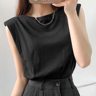Shoulder Padded Sleeveless T-shirt