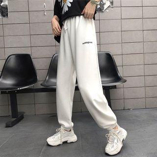 Gather-cuff Lettering Drawstring Sweatpants