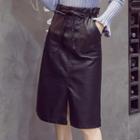 Slit A-line Faux Leather Skirt
