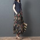 Set: Plain Short-sleeve T-shirt + Floral Midi Skirt