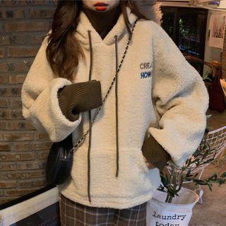 Mock Two Piece Fleece Hoodie Off-white - One Size