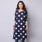 Dotted Long Sleeve Padded Dress