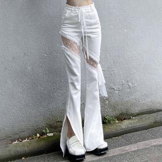 Lace Panel Slit Boot-cut Jeans