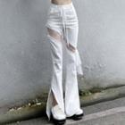 Lace Panel Slit Boot-cut Jeans