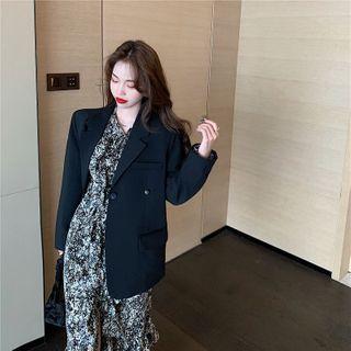Plain Loose-fit Blazer / Printed Long-sleeve Dress