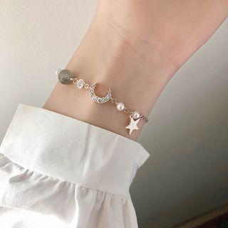 Faux Pearl Moon & Star Bracelet Bracelet - Star & Moon - One Size