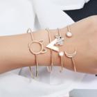Set Of 4: Alloy Rhinestone Open Bangle (assorted Designs) Kc Gold - One Size