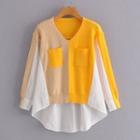 Color Block Knit Panel Top 7232 - Yellow & Khaki & White - One Size