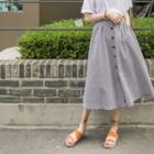 Button-front Gingham A-line Long Skirt