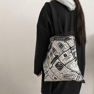 Lettering Canvas Tote Bag Black & White - One Size