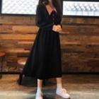 Puff-sleeve Midi A-line Shirt Dress