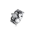 925 Sterling Silver Vintage Classic Heart Adjustable Split Ring With Cubic Zircon Silver - One Size