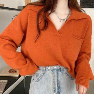 V-neck Pocket Knit Top
