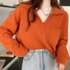 V-neck Pocket Knit Top