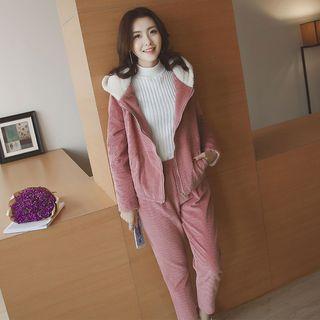 Set: Hooded Corduroy Jacket + Cropped Pants
