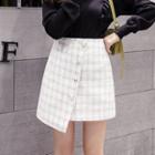 High-waist Asymmetric Plaid A-line Skirt