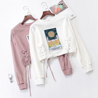 Appliqu  Lace-up Pullover
