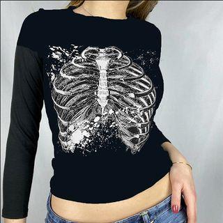 Long Sleeve Bone Printed Crop Top