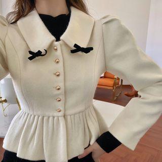Ruffle Hem Cropped Button Coat