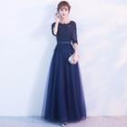 Elbow-sleeve A-line Cocktail Dress / Elbow-sleeve A-line Evening Gown