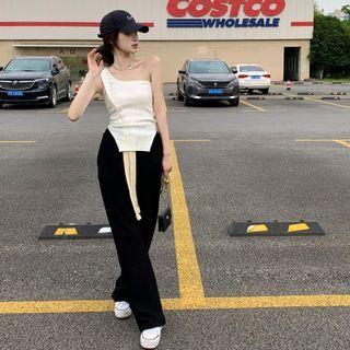 One-shoulder Asymmetrical Tank Top / Drawstring Straight Leg Pants