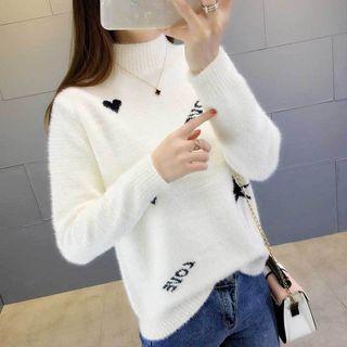 Mock-turtleneck Faux Fur Printed Sweater
