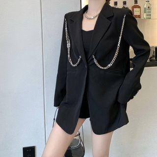 Chain Detail Single-button Blazer Black - One Size