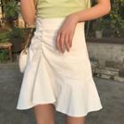 Ruffle-hem Shirred A-line Skirt