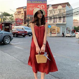 Spaghetti Strap Midi Dress Red - One Size