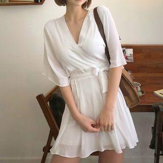 Elbow-sleeve A-line Minidress
