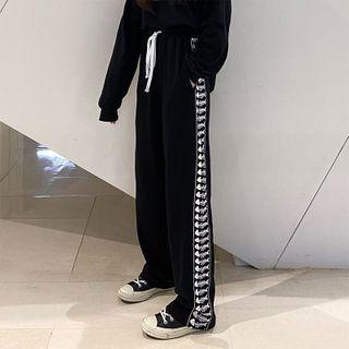 High-waist Fish Bone Printed Pants Black - One Size