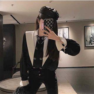 Two-tone Double-breasted Blouse