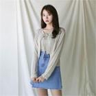 Set: Tie-neck Linen Blend Cardigan + Spaghetti-strap Top