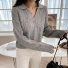 V-neck Collared Cable-knit Sweater