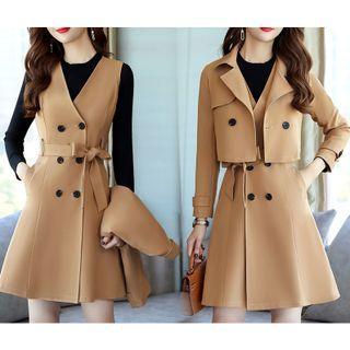 Set: Double Breasted Jacket + Mini A-line Pinafore Dress