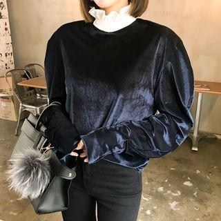 Frill-neck Ribbed Velvet Top