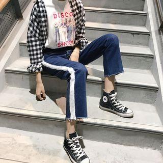 Contrast Trim Fray Hem Jeans