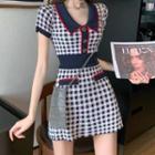 Short Sleeve Check Knit Mini Polo Dress