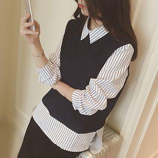 Mock Two Piece Long-sleeve Paneled Top