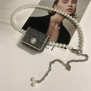 Set: Faux Pearl Belt + Rhinestone Pouch