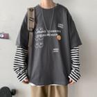 Mock Two Piece Striped Smiley Face Print T-shirt