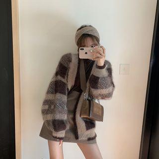 Turtleneck Long-sleeve Top / High-waist Skirt / Plain Cardigan