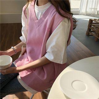 Set: Plain Elbow Sleeve T-shirt + Plain Vest