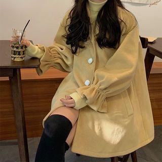 Plain A-line Coat Dark Khaki - One Size