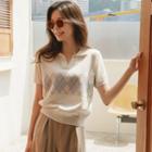 V-neck Argyle Knit Polo Shirt