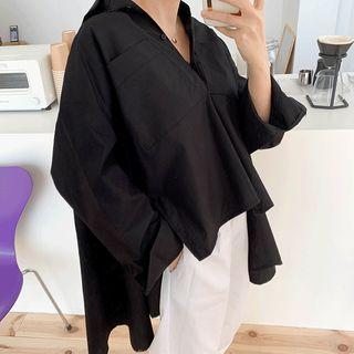 Asymmetric-hem Dip-back Oversized Shirt